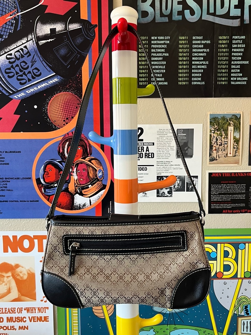 Brown & black canvas shoulder bag